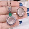 Conjunto de cuatro piezas de anillo de jade y ágata con colgante de lujo de calcedonia verde con incrustaciones de plata 925 de alto hielo al por mayor de fábrica