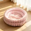 Almofada redonda acolchoada de pelo de coelho mais vendida internacionalmente para animais de estimação, cama de gato, cama de cachorro, tapete espesso para gatos e cachorros, suprimentos quentes de pelo de coelho para animais de estimação