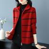 Cardigã de Tricô Listrado com Zíper Duplo Estilo Coreano Transfronteiriço Suéter Feminino Outono e Inverno Solto Tamanho Grande Top Estiloso