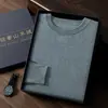 Suéter Masculino de Caxemira Gola Redonda Outono e Inverno, Suéter de Lã Tricotado para Cavalheiro de Negócios, Pulôver de Manga Longa, Suéter de Caxemira para Camadas