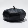 Boina de Calabaza de Cuero Sintético Estilo Retro de Hong Kong para Mujer Moda Otoño e Invierno Estilo Coreano Circunferencia de Cabeza Grande Boina de Pintor Sombrero Octagonal Negro