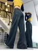 Plus size estilo americano retrô jeans feminino primavera e outono nova menina gordinha solta emagrecimento cintura alta perna reta perna larga calças