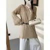 Foto real estilo coreano preguiçoso solto de malha de manga comprida cardigã primavera e outono novo estilo feminino elegante moderno longo vazado top