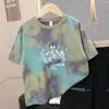 Camiseta Tie-Dye de Manga Curta para Meninos, Estilo Fino de Verão, Camiseta Estampada Infantil, Blusa Soltinha Estilo Coreano para Crianças Tamanhos Médio e Grande