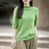 Nova Peça de Lã Cashmere Outono/Inverno 2026 com Borda Enrolada Gola Redonda Tricô Manga Curta Cor Sólida Suéter de Lã Escovada