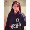 Moletom com Capuz Estilo Preguiçoso Chique Coreano High Street Americano para Mulheres Outono e Inverno Estampa de Letras Forrado com Fleece Espessado Jaqueta de Casal