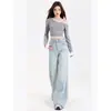 Jeans acampanados de color claro para mujer, nuevo estilo otoño 2026, de cintura alta, corte holgado, adelgazantes, pantalones acampanados de pierna ancha con caída