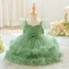Vestido de Bebé Vestido para Niños Falda Mangas Cortas Volantes Lazo Falda de Malla Falda de Pastel Esponjosa Ropa para Actuaciones de Festival