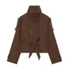 Ins estilo europeu e americano transfronteiriço 2026 nova moda elegante feminina atacado gola alta manga longa blazer curto de abotoamento duplo