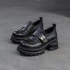Shanghai Jiejie 2025 Primavera e Verão Novos Mocassins Plataforma All-match com Salto Alto e Aumento de Altura Sapatos Casuais Polidos com Cor Única Camada Sapatos Femininos Vintage