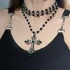 Collar Cruz de Perlas de Doble Capa Estilo Gótico Diablo Europeo y Americano Femenino Nicho Moderno Genial Punk Chica Picante Cadena de Lana