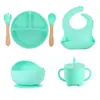 Baberos de Silicona, Baberos para Alimentar Bebés, Baberos Impermeables de Grado Alimenticio para Comer, Baberos Finos para Saliva, Juego de Vajilla Infantil Anti-Suciedad