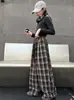 Calça Plaid de Perna Larga para Meninas Estilo Primavera e Outono 2026 Nova Calça Casual de Outono Infantil Para Meninos e Meninas Crianças Maiores Roupas de Outono Calça Reta