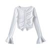 2023 estilo menina doce moda flared manga comprida camisa plissada design de zíper duplo cardigan curto