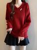 Suéter Irregular Deshilachado con Cuello en V para Mujer, Suave y Acogedor Estilo Coreano Otoño e Invierno Estilo Perezoso Tejido de Punto Holgado