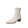 Botas de cuero super elásticas para mujer, botas de corte ajustado, nuevo estilo coreano otoño/invierno, punta cuadrada, cierre trasero, botas de tacón medio grueso, botines elásticos para mujer