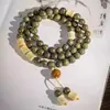 Pulsera de Sándalo Verde, Nueva Pulsera de Múltiples Círculos de Sándalo Verde Estilo Chino, Pulsera de Doble Círculo de Semillas de Cien Aromas de Sándalo Verde, Pulsera de Estilo Étnico Tendencia Nacional