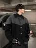 Chaqueta cárdigan de punto con bloques de color estilo retro americano para hombre, suéter casual versátil de moda para primavera y otoño, corte holgado, con cuello