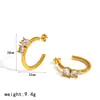 Pendientes de Acero Inoxidable con Pedrería en Forma de C Lichuan, Tacto de Alta Gama, Pedrería, Acero de Titanio con Galvanoplastia al Vacío de Oro de 18K, Pendientes tipo Ear Cuff