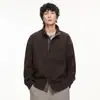 Moletom Cardigan com Zíper e Gola Alta Masculino 2026 Nova Coleção Outono Jaqueta Roupa Exterior Cor Sólida Americano Pesado Casual Algodão
