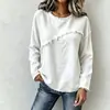 Moda Feminina Europeia e Americana 2026 Site Independente Amazon Outono Novo Manga Longa com Renda e Patchwork Gola Redonda Camiseta Casual