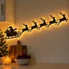 Trineo de Santa Cruzado con Renos Ornamento de Madera Navideño Iluminado F