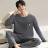 Pijama masculino, estilo primavera e outono, manga longa, calça longa, gola redonda, pulôver, algodão, simples, casual, pode ser usado fora de casa, conjunto para casa