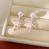 Brincos de Pérola com Laço de Renda e Zircônia em Gotejamento de Óleo Agulha de Prata, Brincos de Moda Frescos e Doces com um Toque de Luxo Leve e de Alta Qualidade