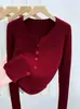 Suéter de punto trenzado de color liso con cuello redondo bordado, cárdigan de punto de una sola fila para mujer otoño/invierno, top de punto de hilo de núcleo