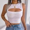 2024 Verão Novo Europeu e Americano Colete Feminino Oco Sexy em forma de I Chic Nicho Short Knitted Top
