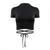 2025 Verão/Primavera Novo Top Esportivo Feminino de Manga Curta Secagem Rápida Ajustado Cropped Amarrar Camiseta de Yoga Atacado