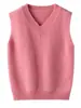 Colete de Lã Pura Infantil com Gola V sem Mangas para Meninos e Meninas, Colete Suéter de Cashmere para Crianças Mais Velhas
