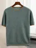 Outono Inverno 2026 Novo Suéter Masculino de Lã Manga Curta Gola Redonda Blusa Color Block Pulôver Solto Suéter de Tricô Casual Masculino