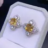 Comercio Electrónico Transfronterizo Douyin Kuaishou Transmisión en Vivo Nuevo Set de Citrino Natural de Trébol de Cuatro Hojas con Diamantes para Pendientes de Mujer