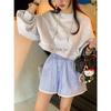 Corea del Sur Dongdaemun 2025 Verano Nueva Llegada Estilo Occidental Rayas Encaje Borde Cintura Elástica Pierna Recta Pierna Ancha Shorts Casuales para Mujer