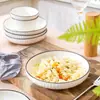 Estilo Escandinavo Vajilla de Cerámica para el Hogar Platos y Tazones con Línea Negra Bajo Esmalte Tazones Verticales para Arroz Platos Americanos Tazones Sencillos para Sopa