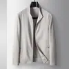 Jaqueta Masculina, Estilo Primavera e Outono, Gola Alta, Top de Linho com Zíper, Estilo Jovem de Luxo para Negócios, Estilo Old Money, Casaco Fino Casual