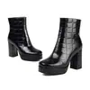 Botas Martin de tacón cuadrado versátiles de color liso, botas de cuero de corte bajo de talla grande para otoño e invierno, puntera redonda, plataforma impermeable, tacón alto para mujer con cremallera lateral