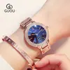 Reloj Exquisito de Pedrería Guou/Gouou, Elegante Moda Europea y Americana para Mujer, Dos Manecillas, Cuarzo, Resistente al Agua, Luz Azul