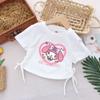 2025 Nueva Camiseta de Verano de Manga Corta para Niños Moda Coreana de Moda Top con Cordón para Niña Algodón de Verano de Cuello Redondo para Niña