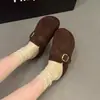 Zapatos tipo Birkenstock con suela gruesa y tacón oculto, con pantuflas de media punta cerradas de felpa para mujer, para usar en exteriores, nuevo estilo 2026, pantuflas de algodón con pelo retro de invierno