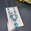 Colar de topázio azul natural elegante simples mori 925 prata clavícula corrente natural gema cristal pingente presente