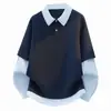 Colección de otoño 2026 transfronteriza: sudadera de manga larga estilo dos piezas con patchwork y cuello para hombre, versátil y elegante, perfecta para un look universitario