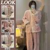 Pijama de Celebridad de Internet Estilo Ins de Fábrica para Mujer Invierno Jacquard de Felpa Engrosado Conjunto de Ropa para el Hogar Terciopelo de Coral