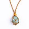 Amazonita Piedra Natural Malla Bolsillo Tejido Collar Colgante Ajustable Malla Tejida a Mano Cuentas de Piedra con Forma de Cristal