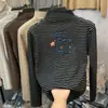 Camiseta térmica de base estilo coreano para niña, con rayas, Otoño/Invierno, manga larga, para niños, cuello semi-alto, cálida