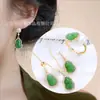 Pingente de Cabacinha de Jade Sintético com Diamante Incrustado Brincos Estilo Chinês Retro Novo Base Vazia para Mulheres Conjunto de Acessórios de Anel Versátil de Alta Qualidade