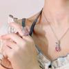 Pendientes pequeños y bonitos de conejo con microincrustaciones de diamantes, imitación natural, colgante rosa Argyle, bonito conjunto de anillo abierto de conejo.