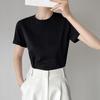 Camiseta Blanca Nueva Estilo Coreano para Mujer Verano Algodón Puro Hombro Derecho de Mujer Top Manga Corta Primavera y Otoño Camisa Holgada para Fondo