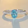 Anillo de Plata de Ley S925 con Aguamarina Jiumei Jewelry para Mujer Venta al por Mayor Estilo Ins Anillo de Diamante de Carbono Alto de Circonita Estilo Sencillo